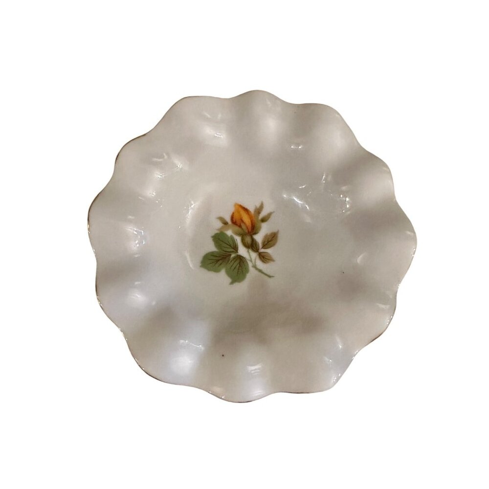 Vintage Rare Yellow Rose design Porcelain Footed Dish Sarah small trinket